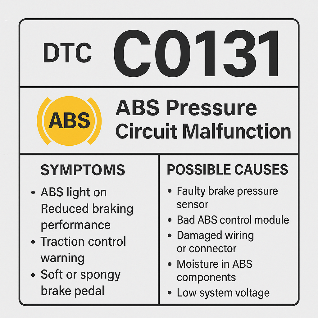 C0131 – ABS Pressure Circuit Malfunction: Symptoms, Causes & Fixes