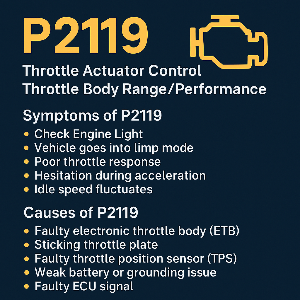 P2119 – Throttle Body Performance Fault: Causes, Fixes & Parts